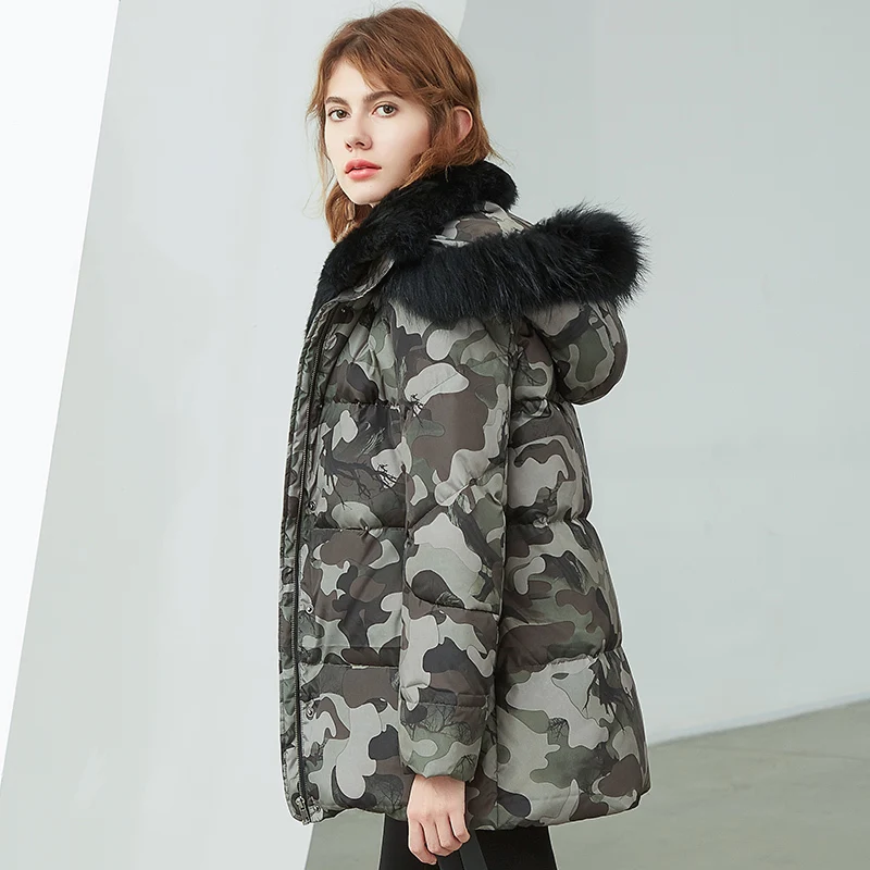 

MLCRIYG Luxury Natural Rabbit Fur Coat Women Duck Down Jacket 2020 Winter Warm Long Hooded Printted Parkas Plus Size 3XL LX295