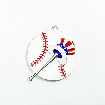 

Newest ! 40mm 10pcs/lot Baseball With Sam Hat Enamel Pendants For 4th Of July Necklace