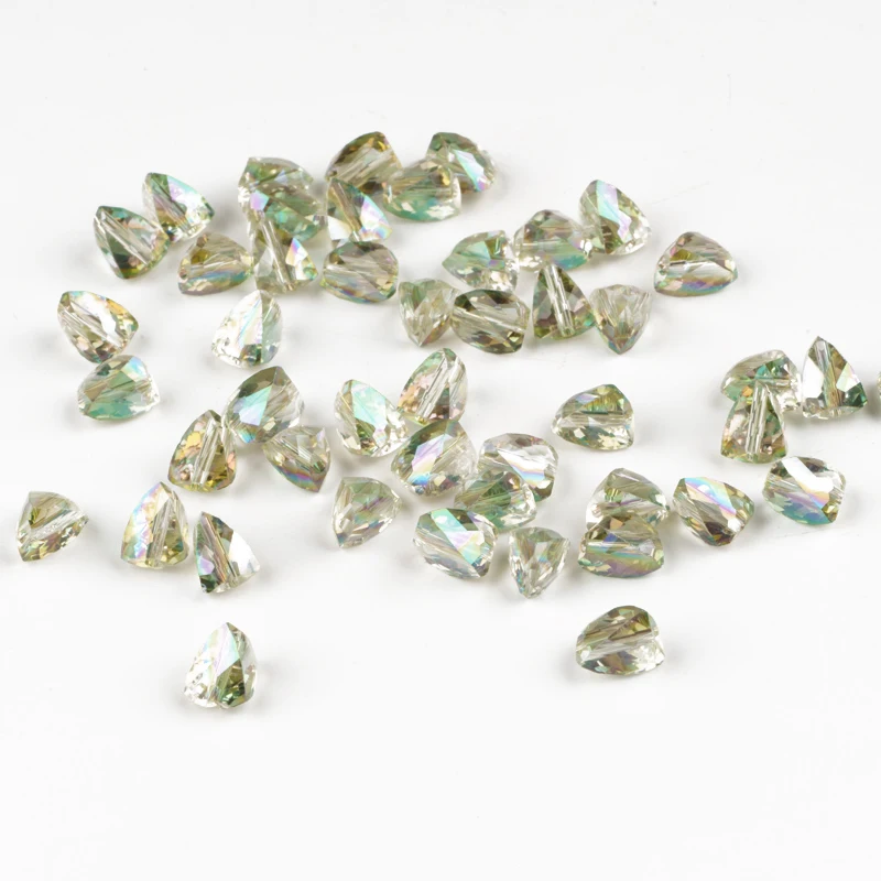 

4 6 8mm Glass Green Plated Clear Crystal Beads Triangle Faceted Loose Spacer Beads for Jewelry Making Necklace Bracelet DIY
