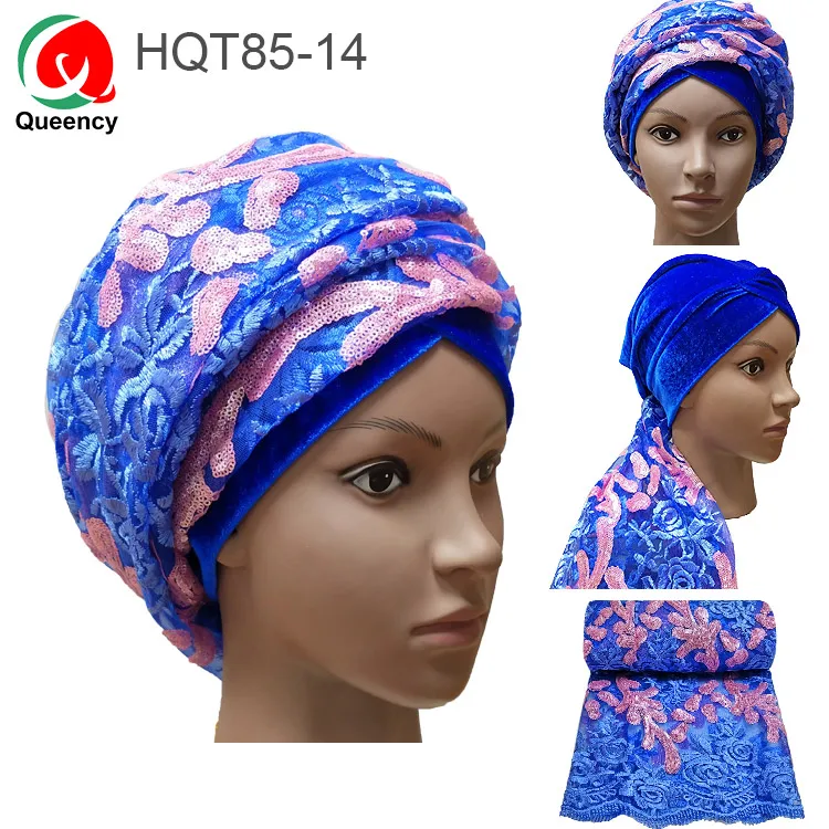 HQT85 Turban-African Women Velvet Net lace already made DIY Tie Hearwrap 1pc for Muslim Pray and Decoration | Дом и сад