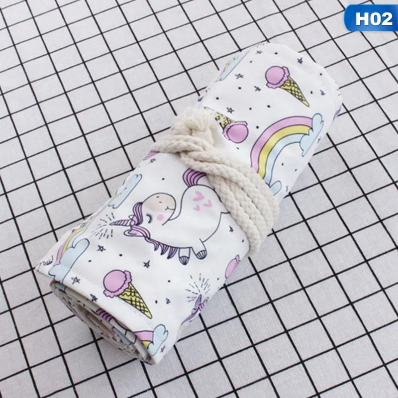 1Pcs 36 48 72Hole Cute Canvas Pencil Case Big Wrap Roll Up Pencil Case School Stationary Pen Brush Bag - Цвет: 02(48 hole)