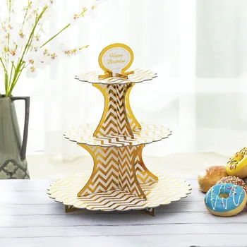 

Disposable Paper Cake Stand Bronzing Two-Color Paper Birthday Party Dessert Tabl Convenience practical durable Home fashion deco