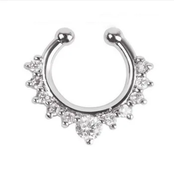 

High quality hot sale fake septum crystal clicker Fake nose Ring Piercing faux Body jewelry Hoop For Women Septum Clip non