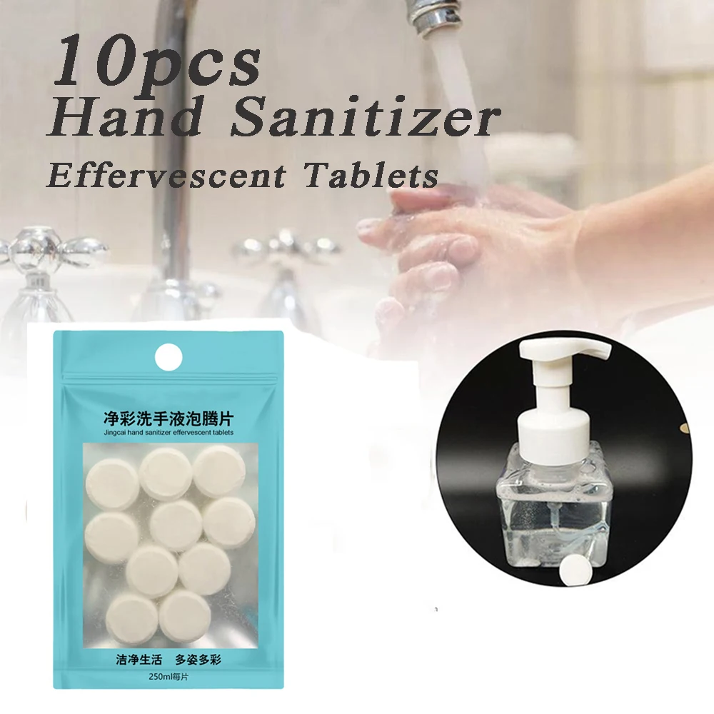 Tabletas efervescentes portátiles, desinfectante antibacteriano de manos, germicida concentrado sólido, herramientas de cuidado de la piel, 10 Uds.