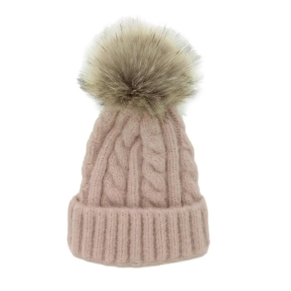 Light Pink for Adult Новинка года; тёплые вязаные шапки для мамы и ребенка; зимние шапки с помпонами из норки; детские головные уборы для мамы; шапки; A40 - Цвет: Light Pink for Adult