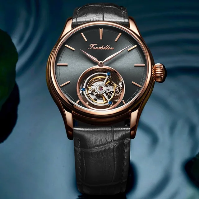 GUANQIN Tourbillon часы оригинальные часы Скелет Механические Сапфир для мужчин s часы лучший бренд Роскошные часы для мужчин Relogio Masculino - Цвет: Rose Black