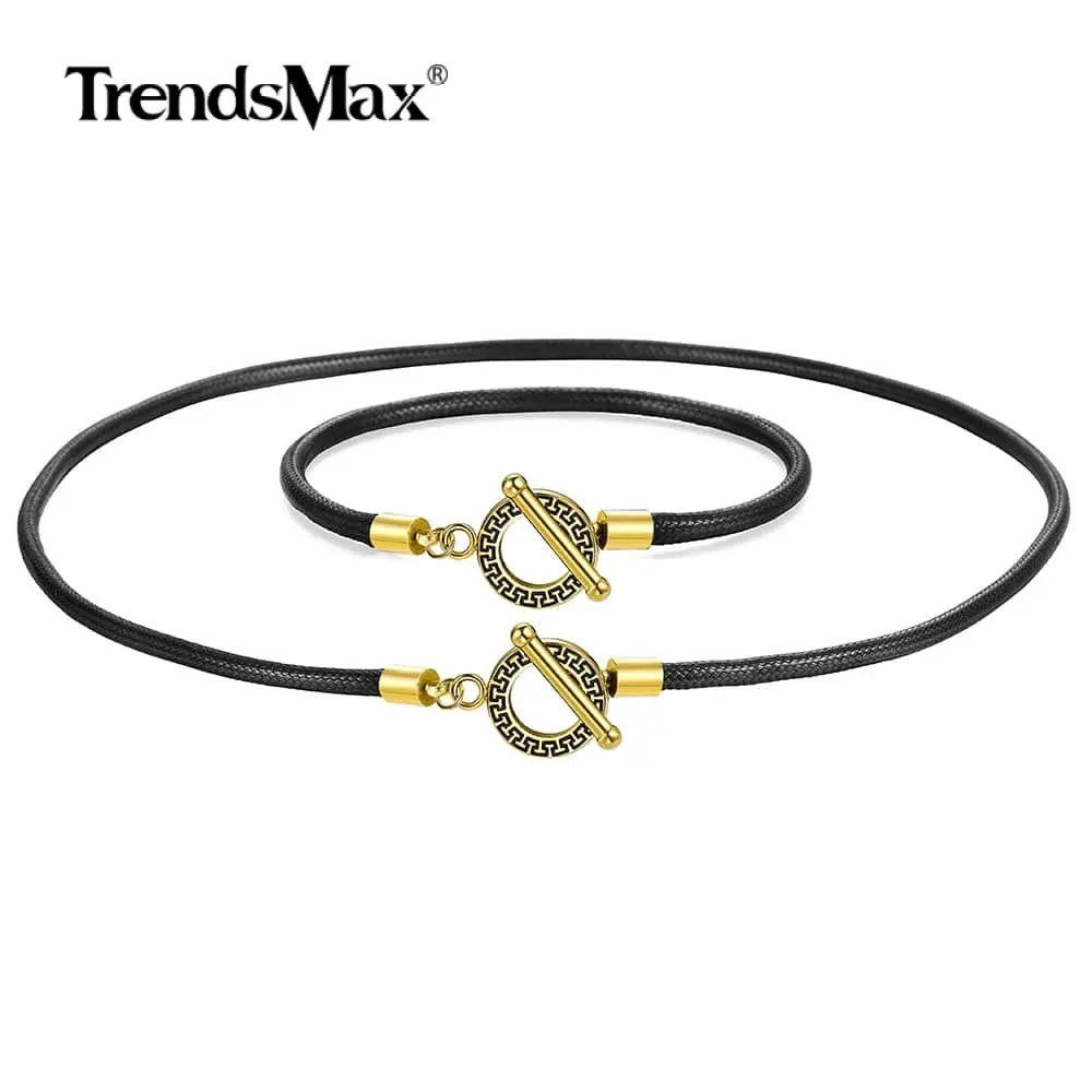 Ожерелье браслет набор черная кожа 4 мм. веревочная цепочка чокер золотой цвет