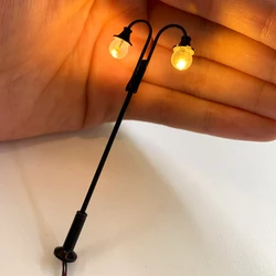 Farolillo LED de ferrocarril a escala HO de 3 piezas, lámpara de calle con cuello de ganso clásico, diseño de poste de plataforma, 3v