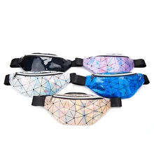 Геометрические голографические поясные сумки для женщин Fanny карманы на ремне грудь телефон кошелек из искусственной кожи портмоне для модных милых девочек
