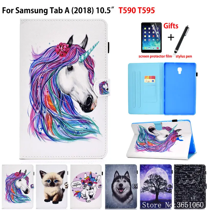 SM-T590 чехол для Samsung Galaxy Tab A A2 10," T590 T595 T597 SM-T595 Smart Cover Funda мультяшный Кот флип-чехол+ подарок