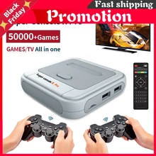 Super console x pro retro mini console de jogos de vídeo/tv sistema duplo para jogos psp/n64/dc/ps1 para xbox gamepad embutido 50000 + jogos