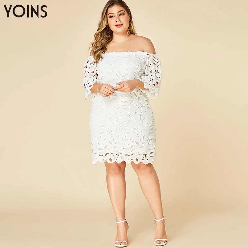 plus size white lace dress with sleeves