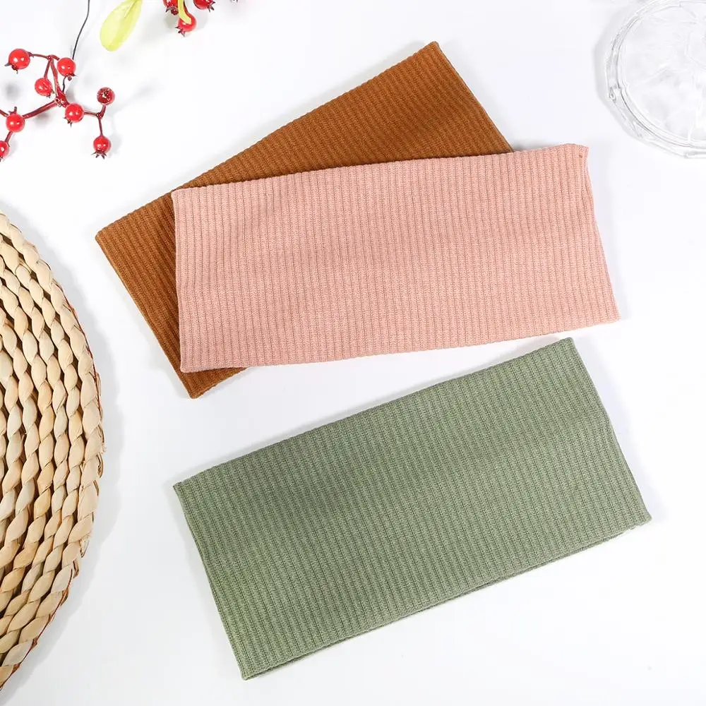 Wholesale Lady's Ribbed Cotton Headband Summer Knitted Solid Color Hair Band for Girls Flat Elastic Stretchy Hair Accessories