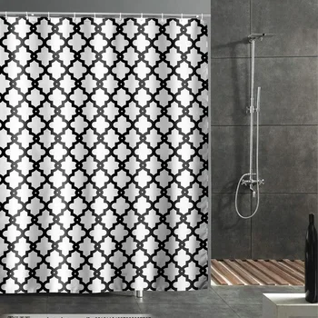 

White and Black Plaid Bathroom Shower Decoration Thick Polyester Fabric Waterproof Pretty Curtain for Bath Room