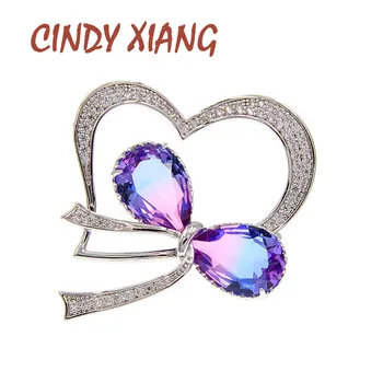 

CINDY XIANG omber color cubic zirconia heart and bow brooches for women spring design fashion jewelry high quality 2 colors