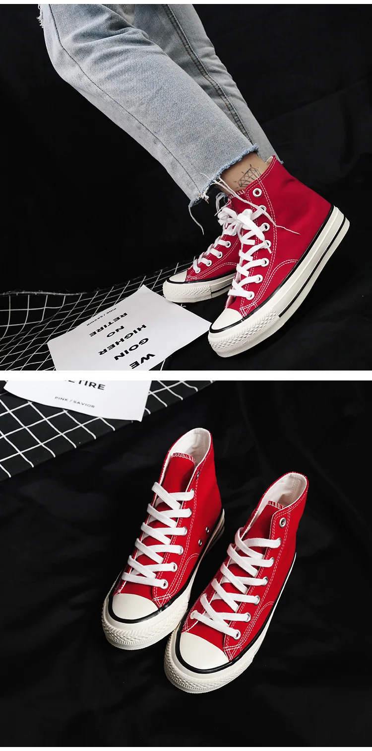 Emperor Step yuanjian Ryan Vulcanized Shoes Base-Hight-top WOMEN'S Canvas Shoes Solid Color Casual Classic Engraved