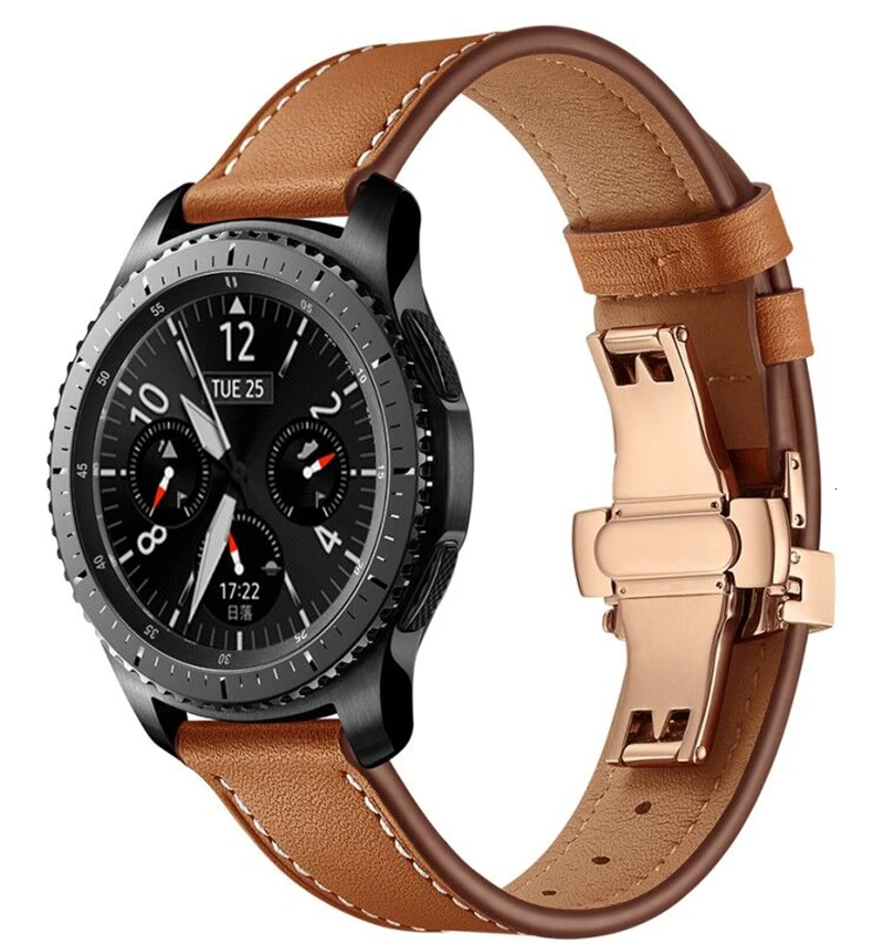 22 мм ремешок из натуральной кожи для samsung gear S3 Frontier huawei Xiaomi Amazfit часы ремешок Замена Петли классический браслет