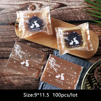 

100pcs/lot Golden Frosted Snowflake Crispy Mooncake Sealing Packaging Gift Bags Rabbit Willow Branches Baptism Sugar Packaging