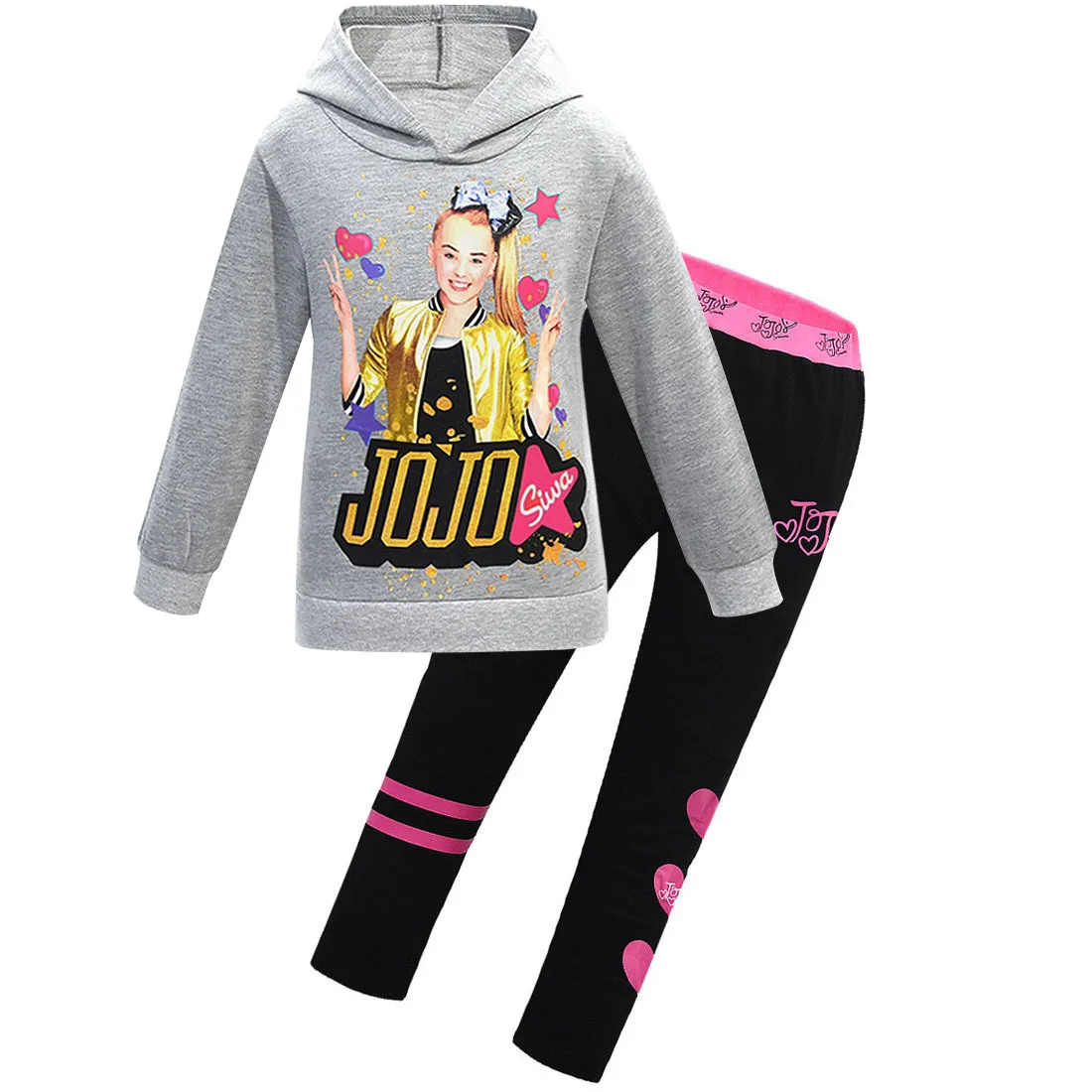 7221set-grey JOJO Siwa/комплекты для маленьких детей зимняя одежда футболка+ штаны с длинными рукавами, комплект молнии, весенние толстовки 2 предмета, рождественские наряды для девочек-подростков - Цвет: 7221set-grey