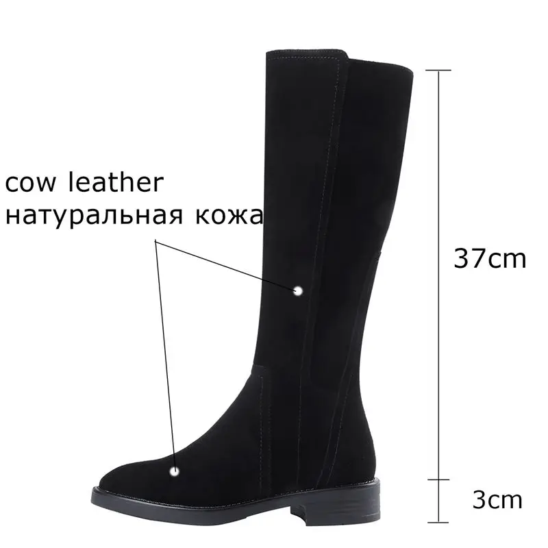 YINKOGET natural genuine leather comfortable women medium high boots heel mid-calf boots hot Autumn Winter girl charming boots