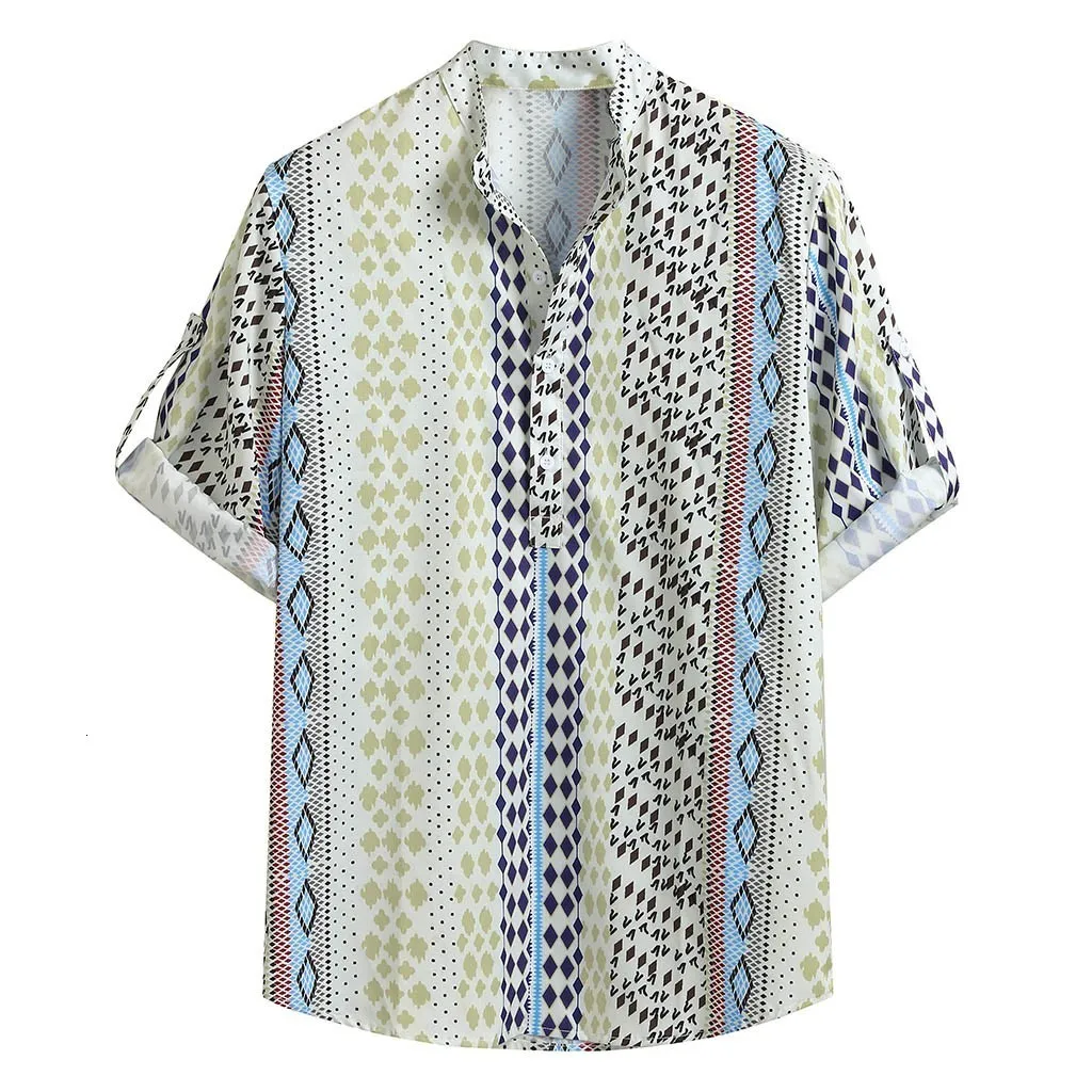Пляжные Гавайские рубашки для мужчин Уличная Camisa мужская s свободная многоцветная комообразная грудь Половина рукава стенд воротник