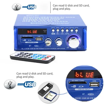 

12V / 220V 300WX2 Mini Audio Amplifier Power BT Digital Audio Receiver AMP USB SD Slot MP3 Player FM Radio with Remote Control