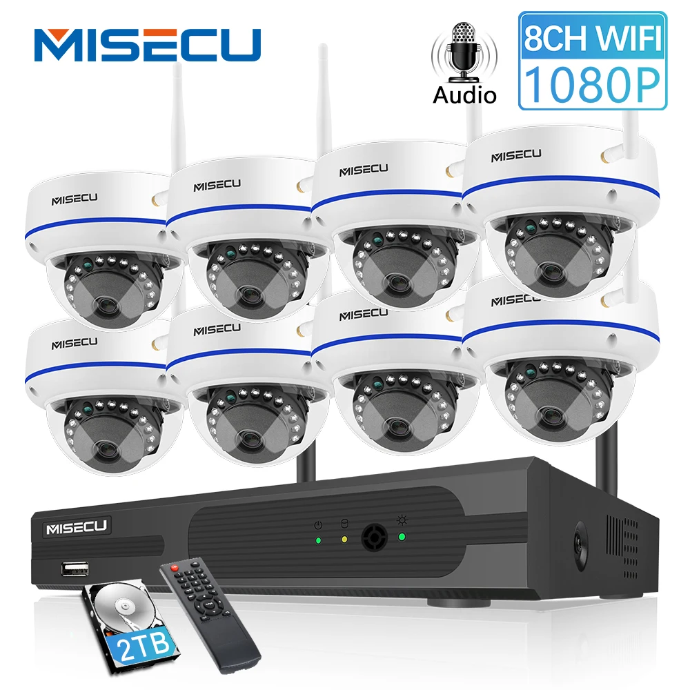  MISECU 8CH 1080P HD Wireless NVR System With 2.0MP Indoor Vandalproof Wifi Camera Audio Record IR N