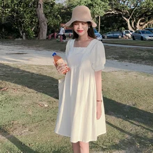 JoinYouth однотонное белое платье с высокой талией Vestidos коротким