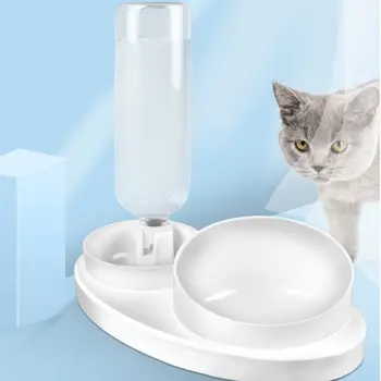 

Dog Cat Feeder Pet Bowl Oblique Mouth Food Water Integrated Double Bowls