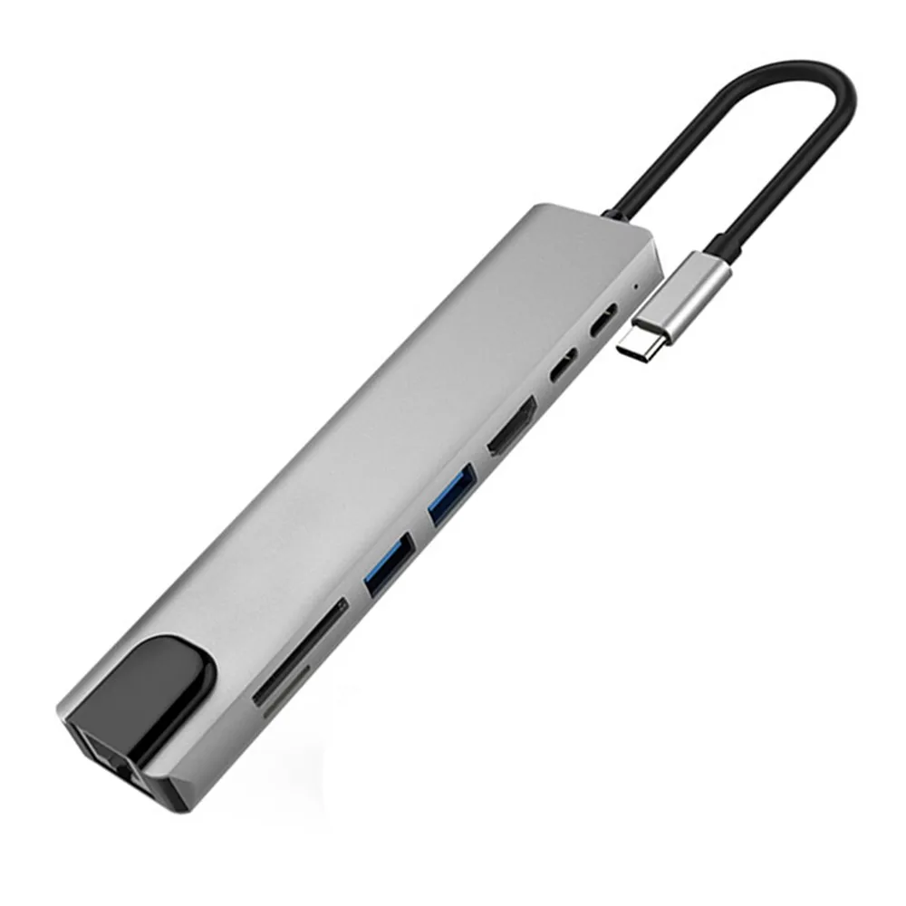 As Picture USB C концентратор 8 в 1 Алюминиевый адаптер типа C с 4K HDMI портом 3,0 HDMI 4K VGA RJ45 адаптер SD TF кардридер концентратор для MacBook Pro - Цвет: As Picture