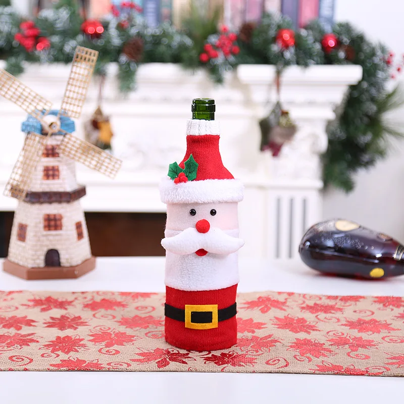 

Christmas Red Wine Bottle Cover Xmas Dress Woven Bag Covers for Beer Bottle New Year Gift Packing Party Bar Table Decoration
