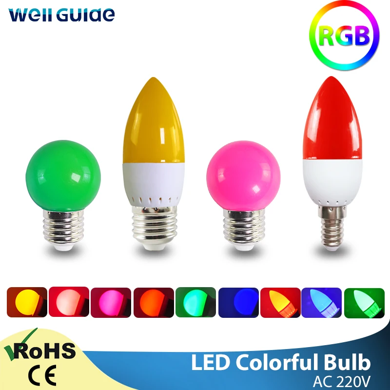 Светодиодный светильник в форме свечи E27 E14 3 Вт светодиодный G45 C35 RGB цветной SMD 2835 AC