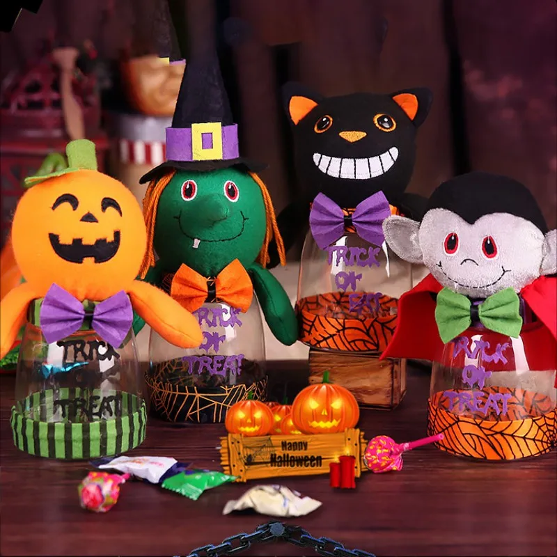 

Halloween Candy Jar Plastic Transparent Pumpkin Black Cat Witch Candy Bottle Children's Gifts Halloween Decorations