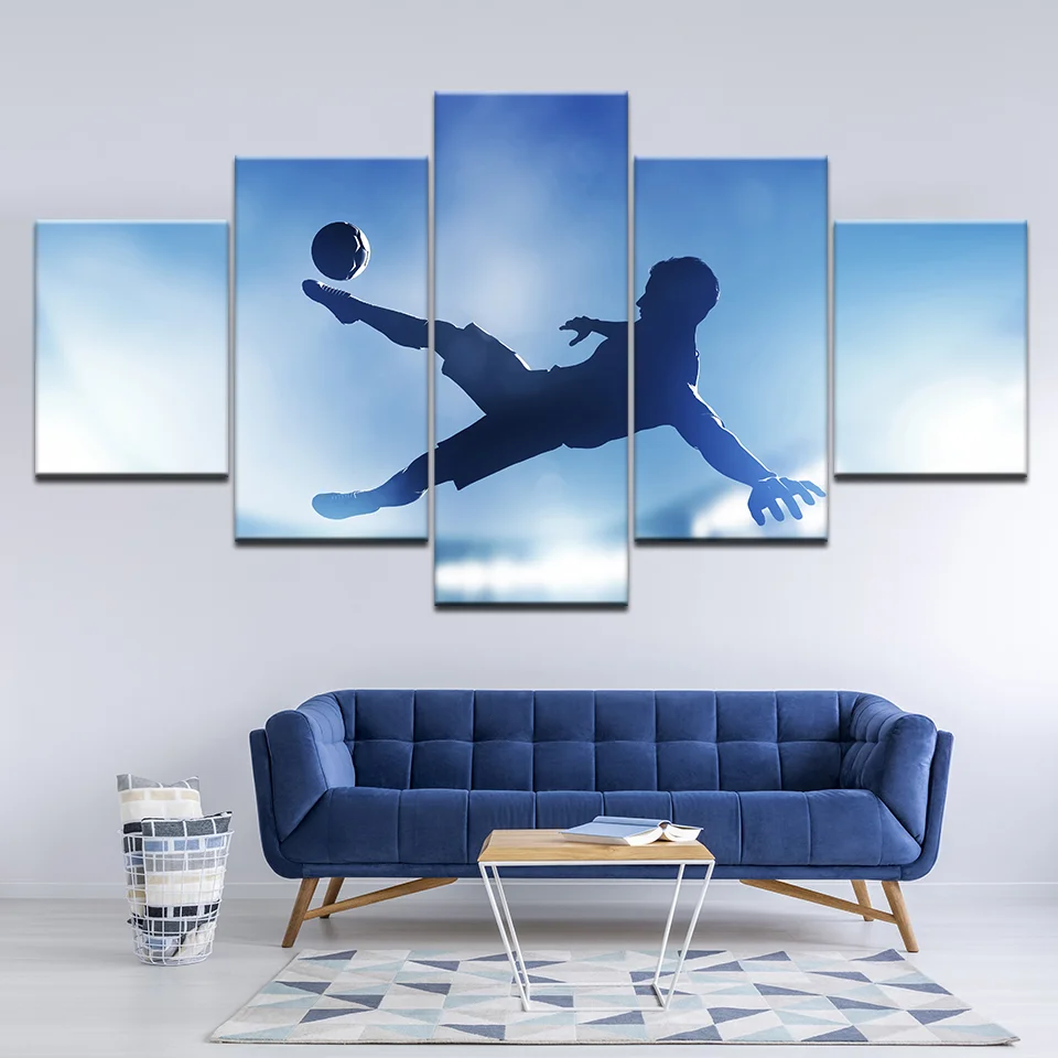 Canvas Art Painting 5 Panel Modular Jumping Football Men Picture Poster Print Wall Pictures for Living Room | Дом и сад