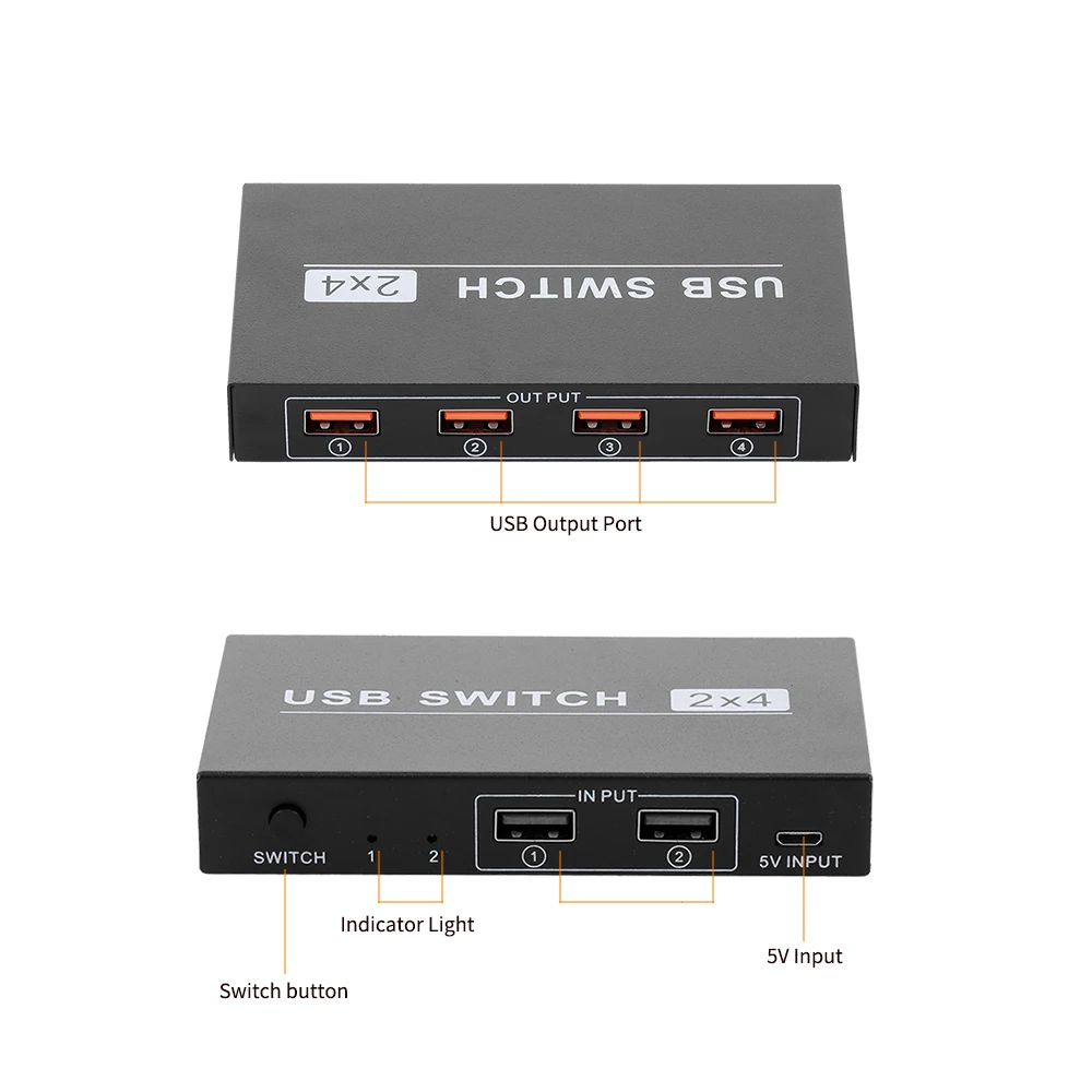 4 USB устройства USB2.0 концентратор USB коммутатор 2x4 периферийный коммутатор 2 компьютера общий доступ для мыши/камеры/принтера с 2 USB кабель