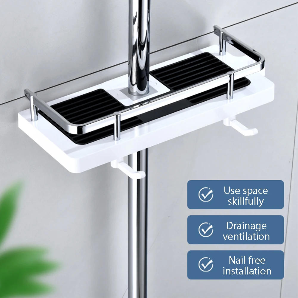 Shower Storage Rack Organizer Bathroom Pole Shelves Shampoo Tray Stand Single Tier No Drilling Lifting Rod Head Holder | Дом и сад
