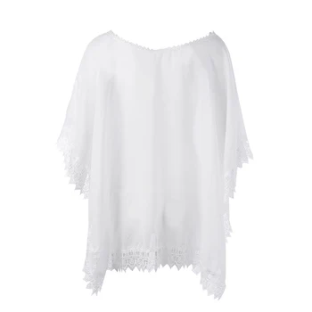 

Loozykit New 2020 Bikini Cover-Up Beachwears Women White Crew Neck Beach Blouses Swimwear Summer Sunscreen Lace Towel Plus Size