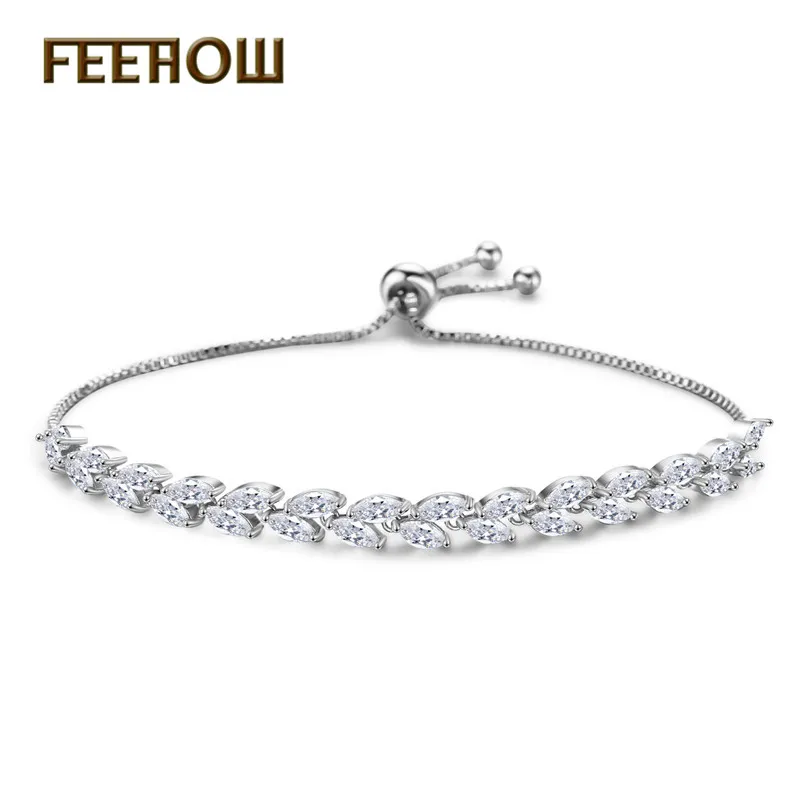 FEEHOW, высокое качество, Marquise Cut, прозрачный CZ циркониевый браслет и браслеты для женщин, подарок, модный, кристалл, камень, лист, ювелирное изделие, FWBP061 - Окраска металла: White Color 41