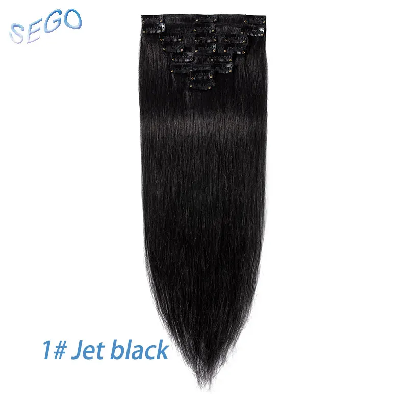 #1 SEGO 1"-24" 55-80 г, Пряди человеческих волос для наращивания Remy волосы цвета блонд для наращивания 8 шт./компл. бразильские натуральные волосы прямые волосы на заколках - Цвет: #1