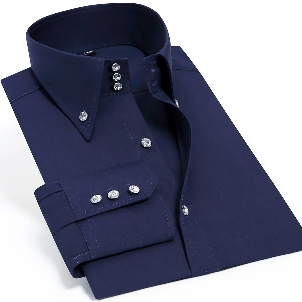 Casual Business Mens Dress Shirts No Iron Long Sleeve Wedding Luxury Party Fashion Slim Fit High Collar Button Down Camisa shirt Casual Business Mens Dress Shirts No Iron Long Sleeve Wedding Luxury Party Fashion Slim Fit High Collar Button Down Camisa shirt