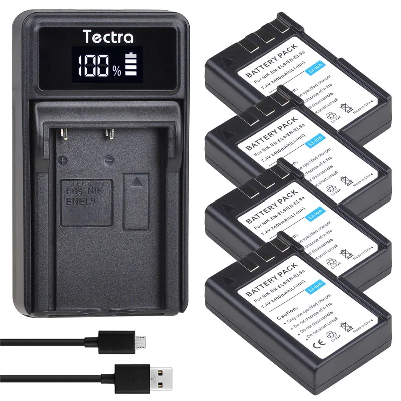 4Pcs 2400Mah En-El9 Enel9 En-El9A Enel9A Kit Batteria E Caricabatterie Per Nikon D40 D60 D40X D5000 D3000