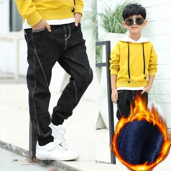 

2019 New Fashion Autumn Winter Jeans For Boy Pants Kids Teenager Trousers Denim Warm Pants Children Korean Clothes