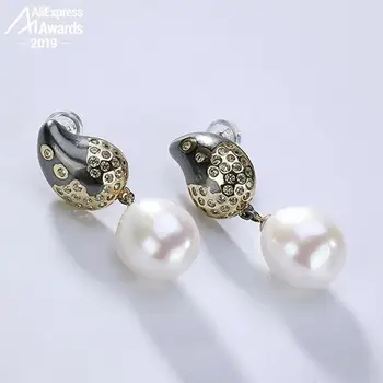 

Baroque style S925 simple shell black gold sterling cute freshwater pearl earring mother's day best fine Antique