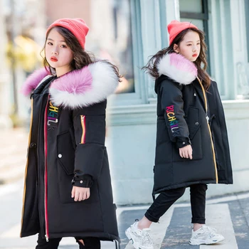 

NEW Winter down cotton Jackets girl clothes Warm Thick Clothing Windproof Children parka Kids Hooded Outerwear faux fur coat -30