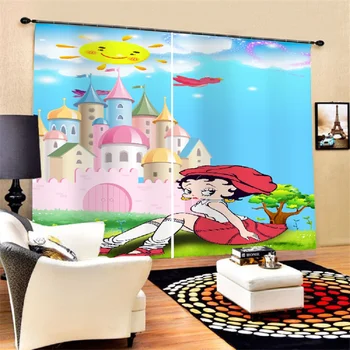 

Custom Cartoon Betty Boop Polyester Window Curtains 2 Panels Blackout Window Blinds Drapes for Living Room Bedroom Home Decor