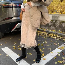 Новинка, модная кружевная утолщенная юбка для женщин, Двусторонняя одежда, двусторонняя свободная прямая эластичная юбка с высокой талией, элегантные вечерние юбки