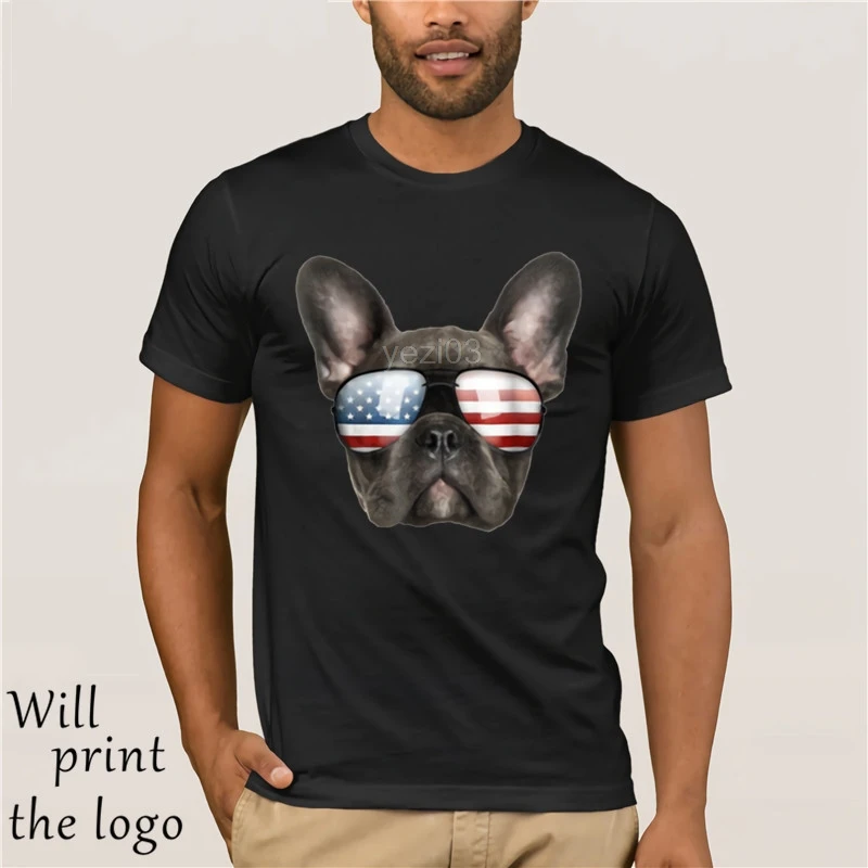 Funny Cute Patriotic French Bulldog American Sunglasses Dog T-Shirt for July 4th | Мужская одежда