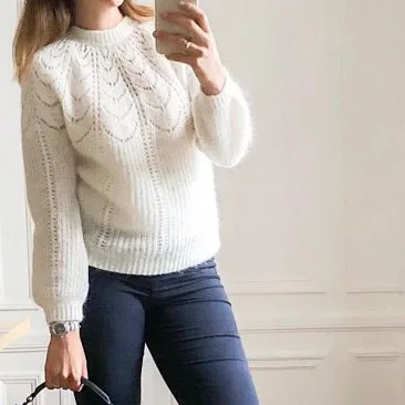 

Elfbop Ladies White/Blue/Yellow/Green/Brown Knitting Mohair & Wool Hollow Out Sweater Pullover Top - 2019 New Style Jumper
