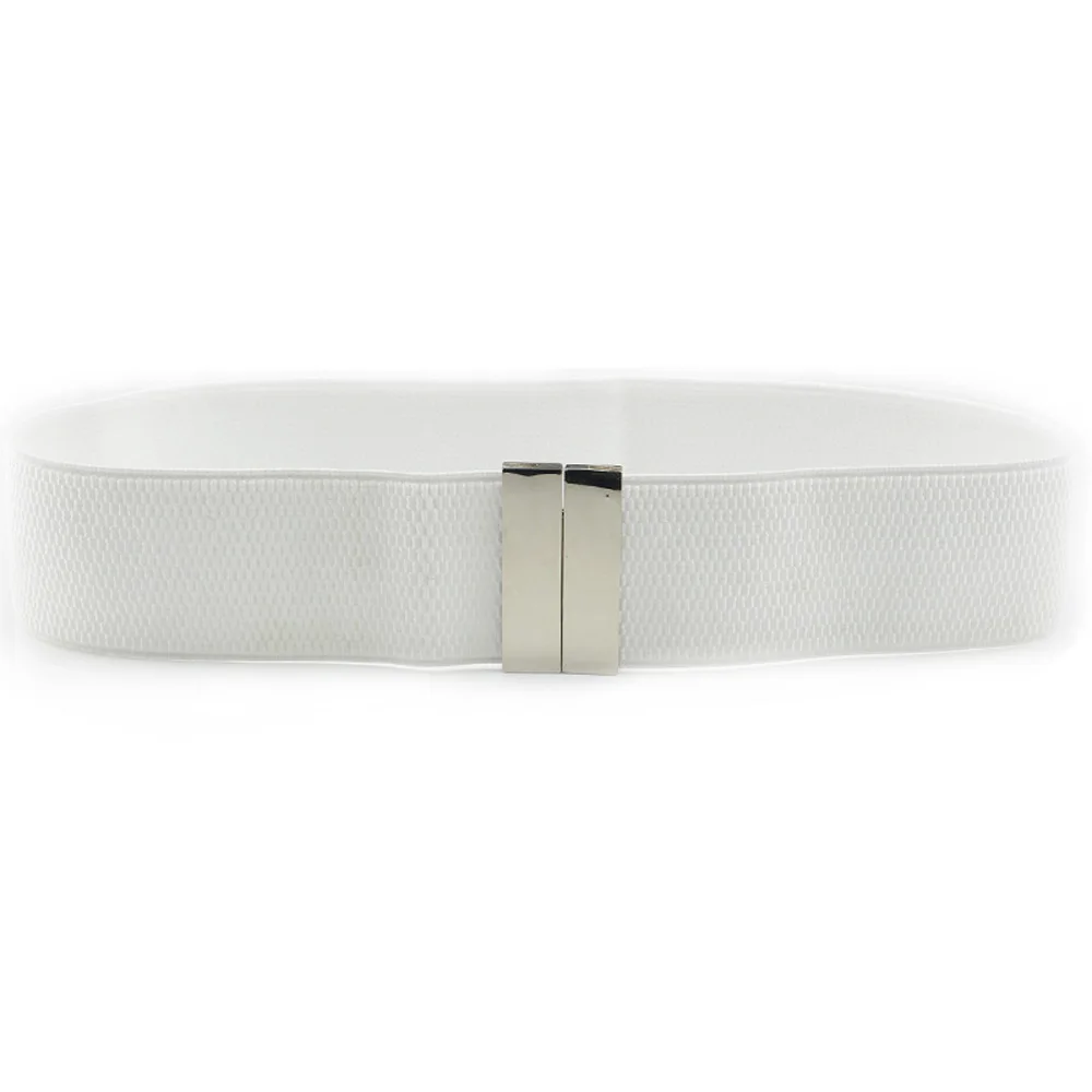 Silver Clasp-White Женская металлическая пряжка из искусственной кожи пояс платье эластичный пояс HGBLT0304 - Цвет: Silver Clasp-White
