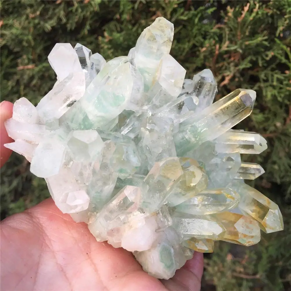 1 шт. натуральный зеленый Ghost Phantom Quartz кристалл кластера Исцеление образец отправлен случайным образом